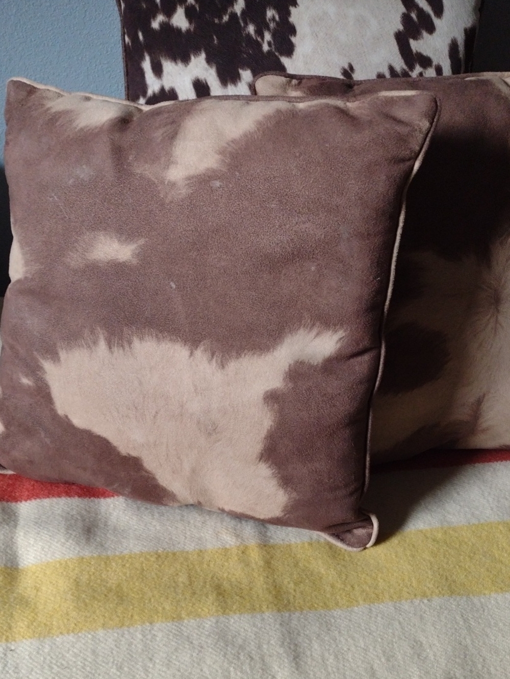 Neutral Brown and Cream (Fake) Cowhide Accent Pillows (2) - Home Accents